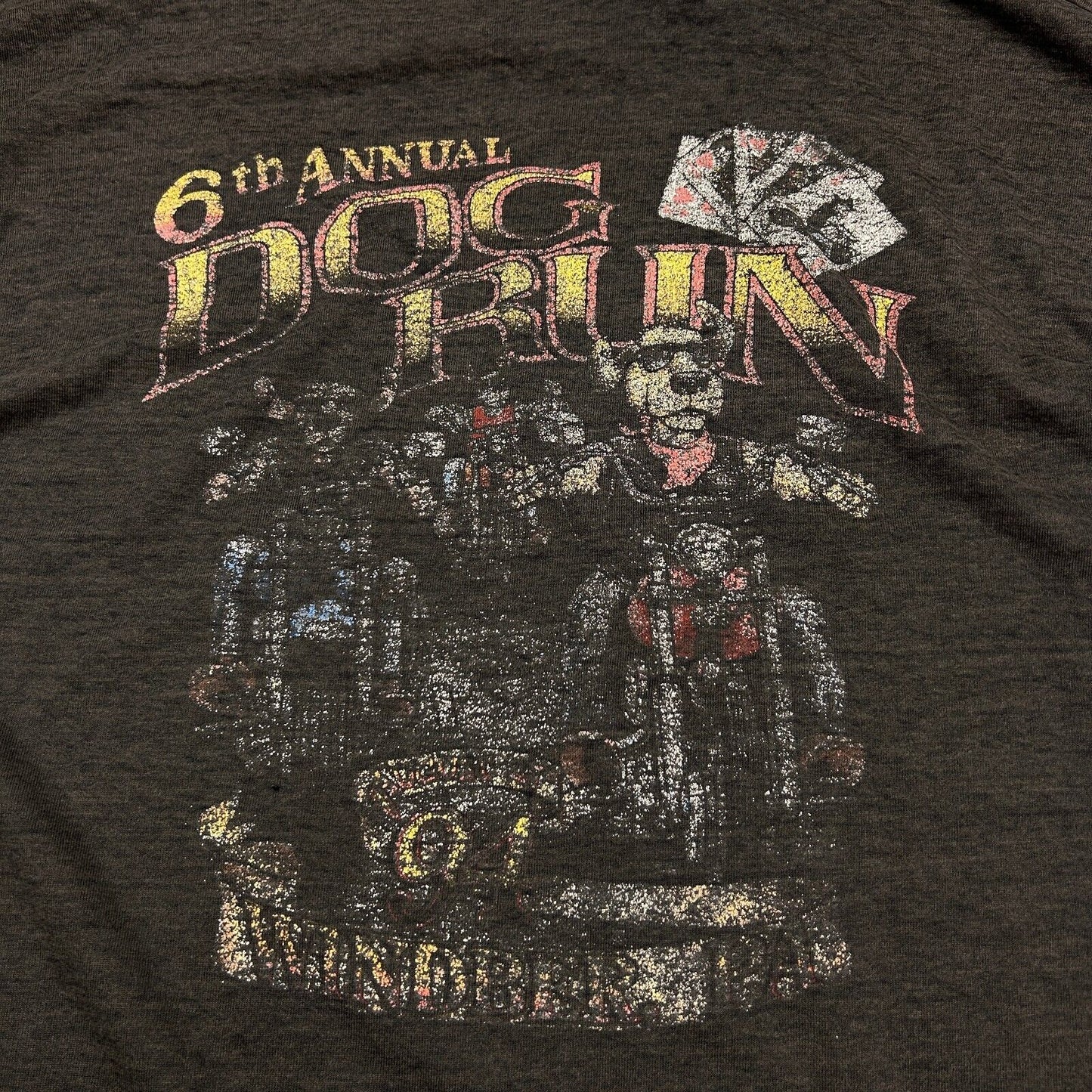 VINTAGE 90s | DOG RUN Motorcycle Biker Sun Faded T-Shirt sz XL Adult