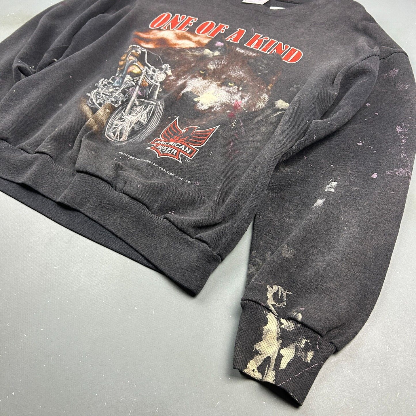 VINTAGE 90s | One Of A Kind American BIKER 3D Emblem Crewneck Sweater sz L Adult