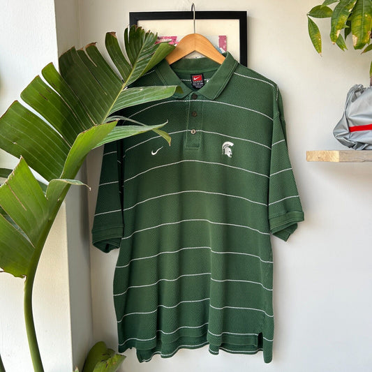 VINTAGE 90s | Michigan State Team Nike Striped Polo Shirt sz XXL