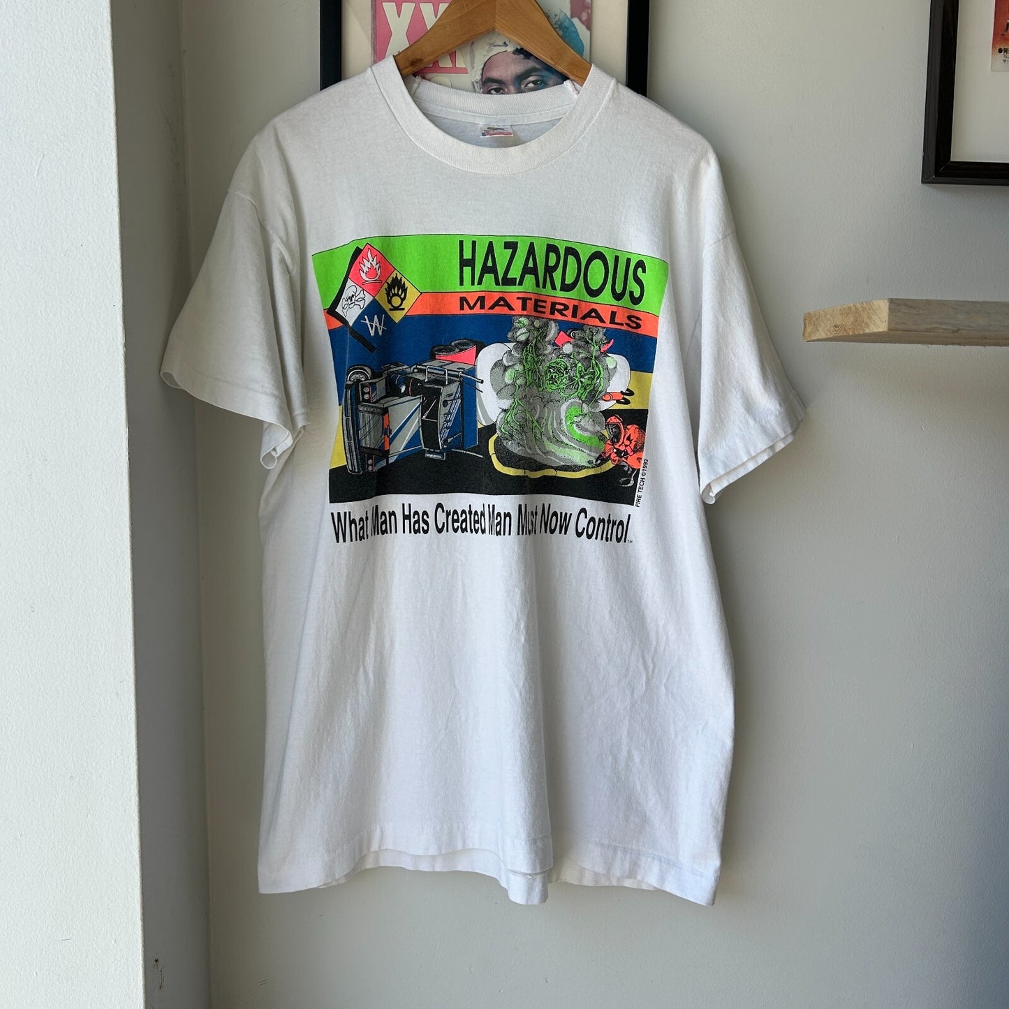 VINTAGE 90s | What Man Has Created Hazardous Materials T-Shirt sz XL