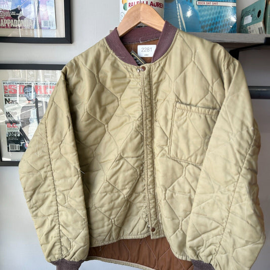 VINTAGE 70s 80s | Blank Tan Nylon Liner Bomber Jacket sz M/L Adult
