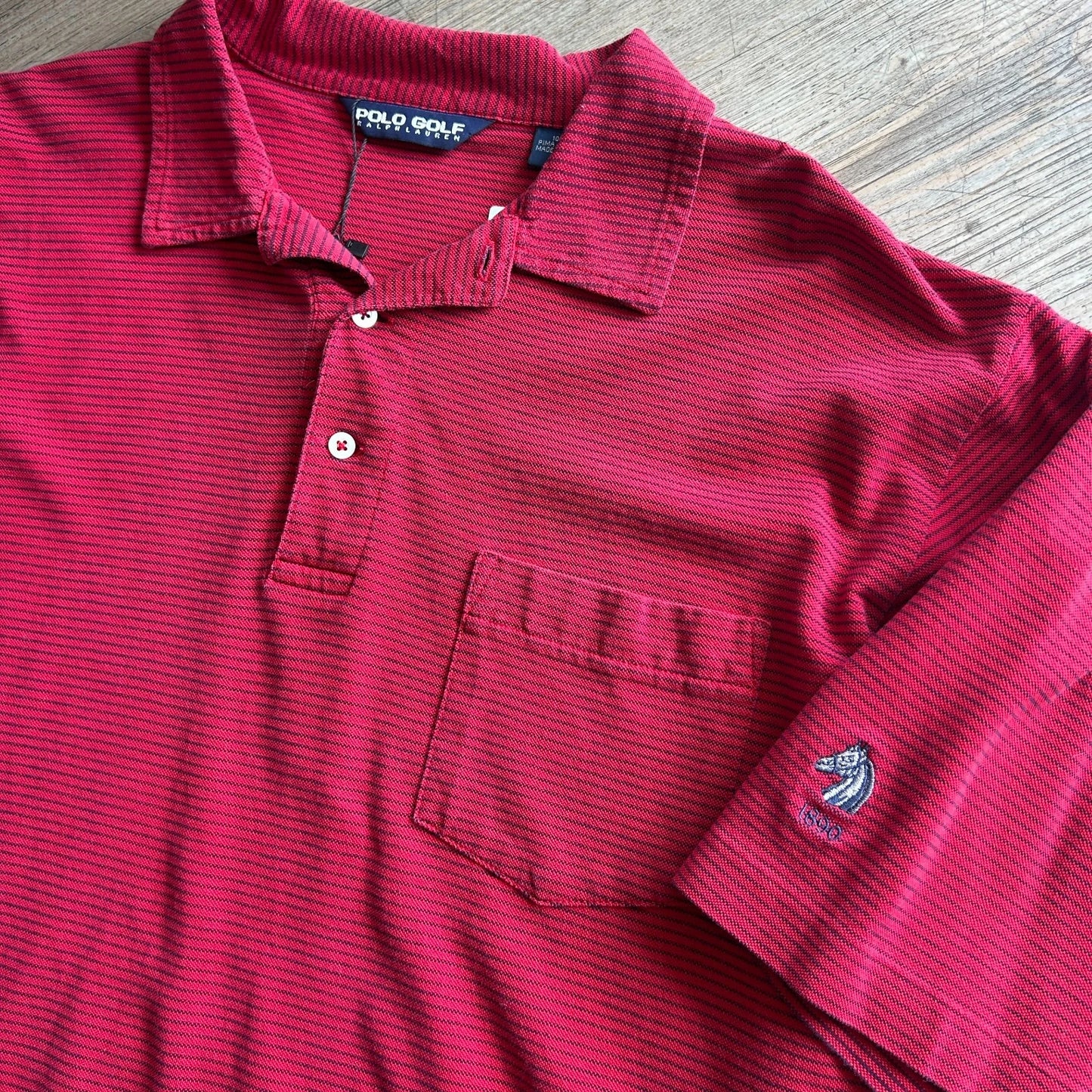 POLO GOLF | Vintage Ralph Lauren 1890 Horse Striped Pima Cotton Polo Shirt sz L