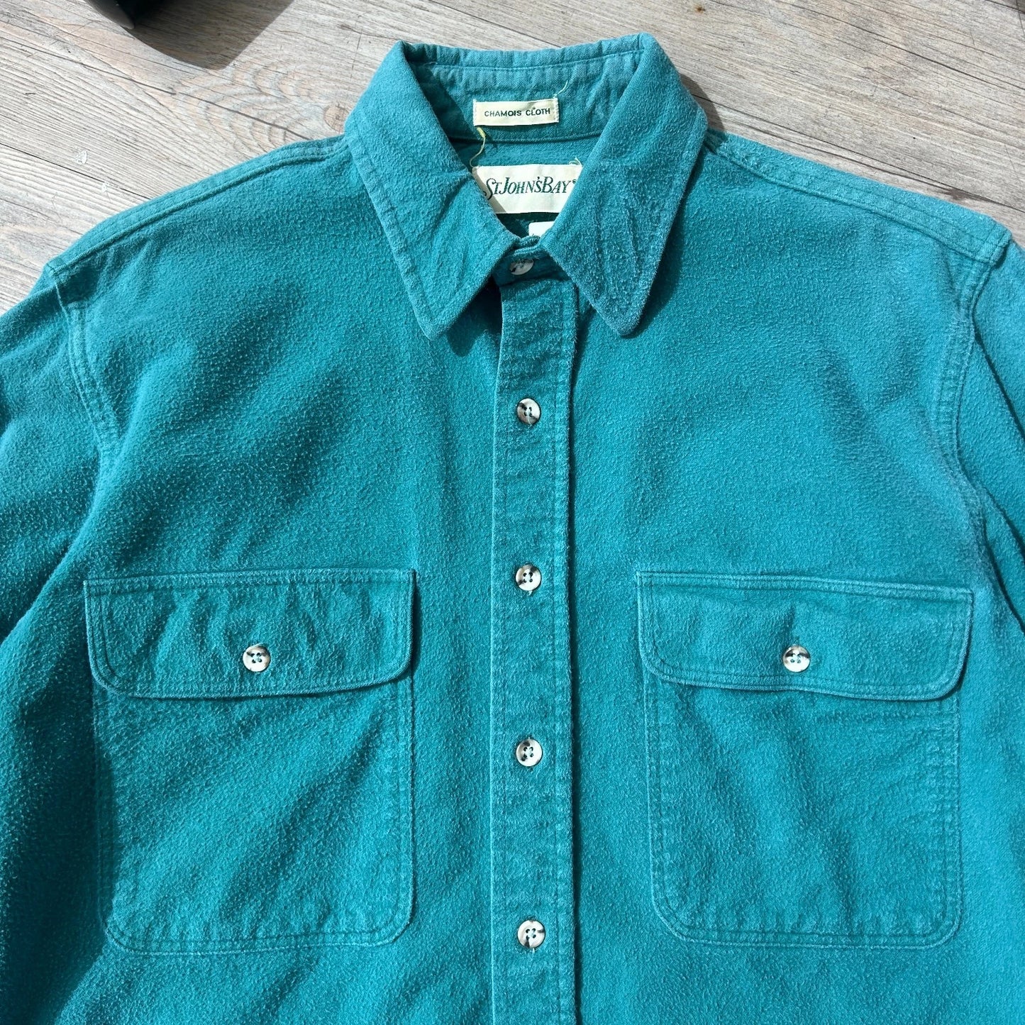 VINTAGE | St. Johns Bay Teal Blue Chamois Cloth Button Down Shirt sz M-Tall