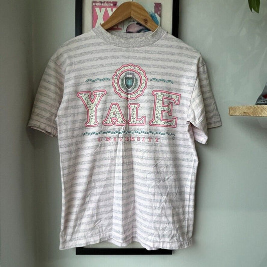 VINTAGE 80s 90s | Yale University Pink Hue Stiped T-Shirt sz S-M