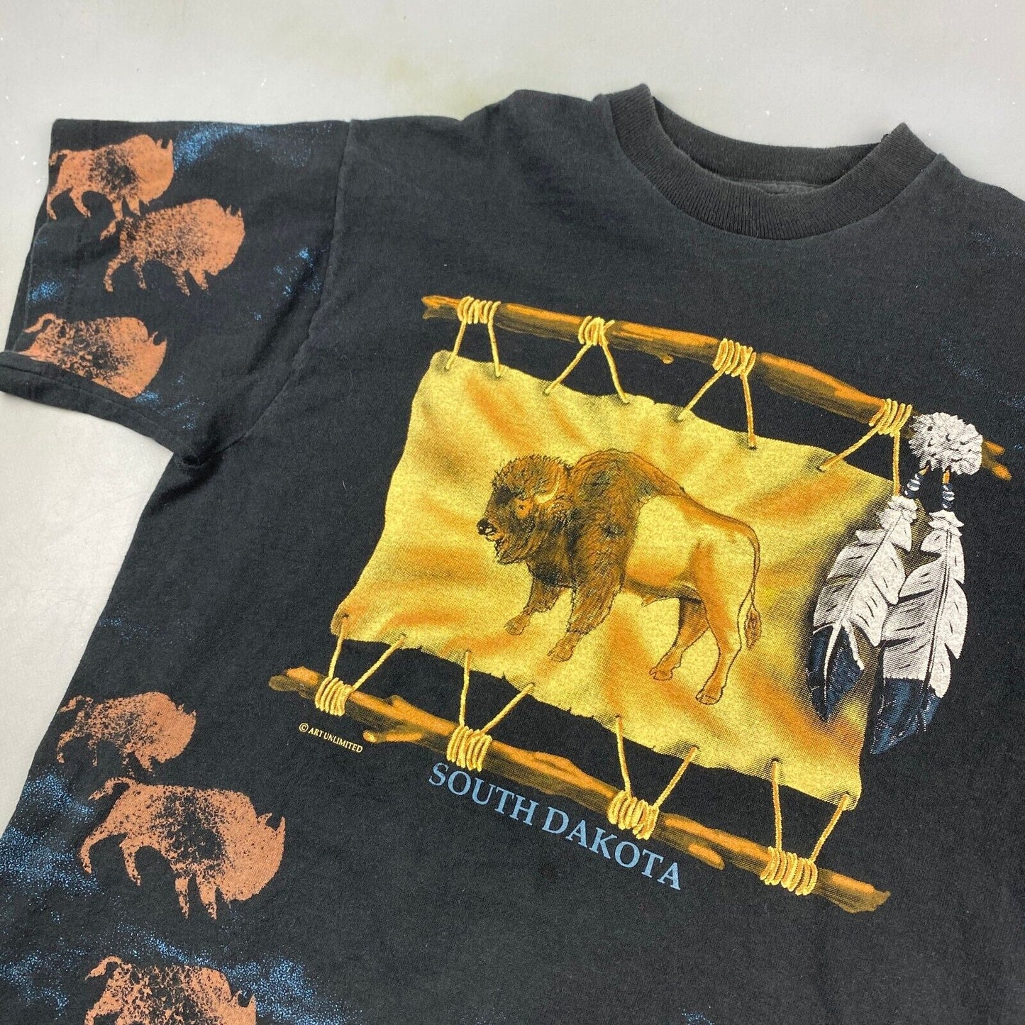 VINTAGE 90s Art Unlimited South Dakota All Over Print T-Shirt sz Medium Men