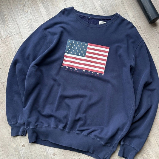 VINTAGE | Polo Sport Ralph Lauren USA Flag Crewneck Sweater sz L/XL