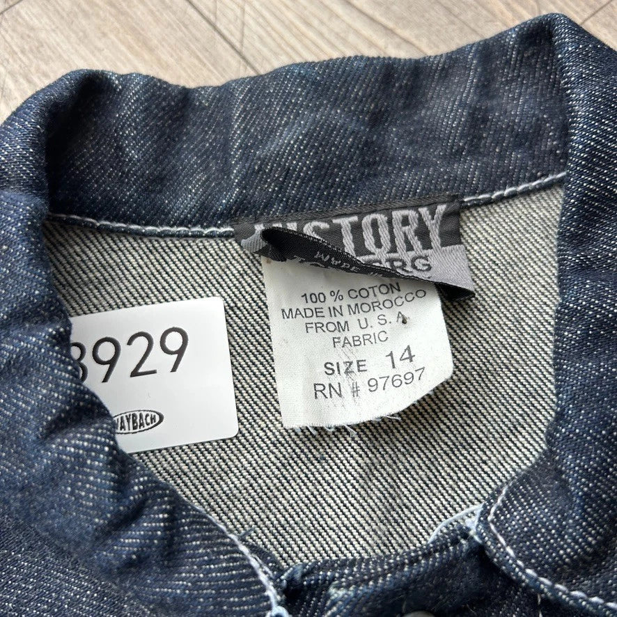 VINTAGE | Iceberg History Dark Indigo Denim Trucker Jacket sz 14 XS/S