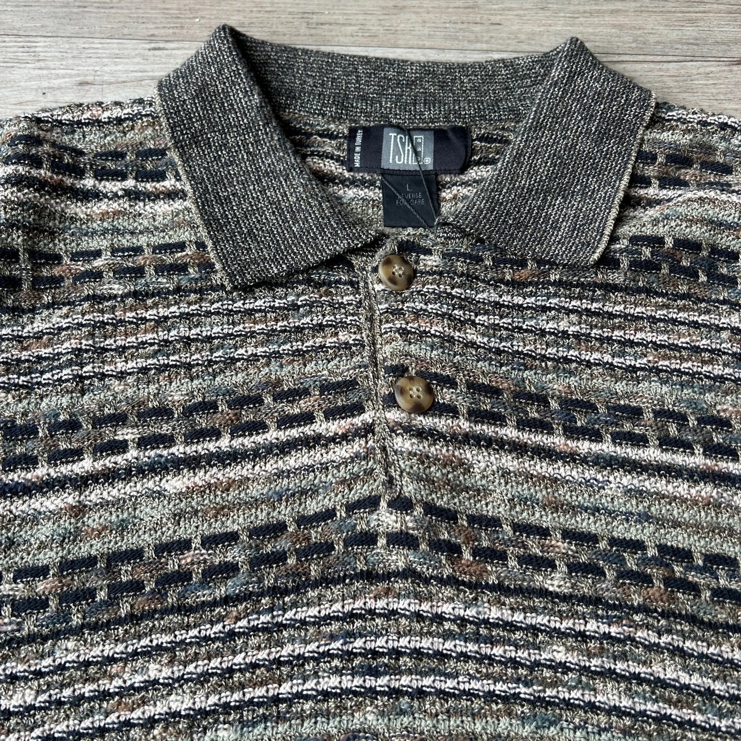 VINTAGE | 3D Textured Earthtone Collared Knit Sweater sz L