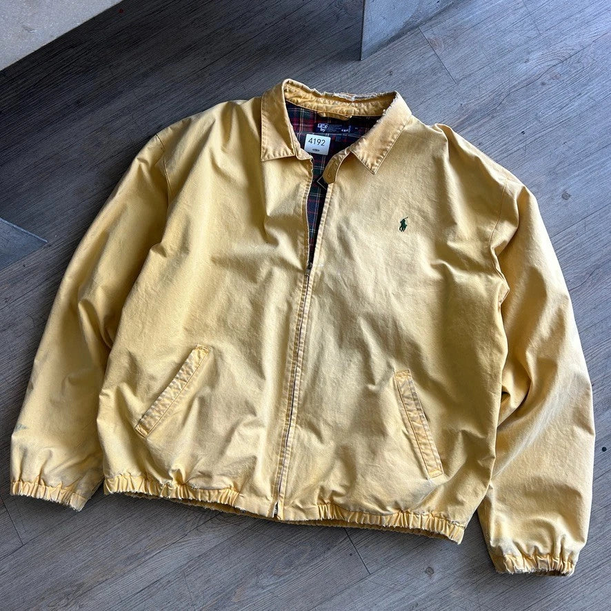 VINTAGE 90s | Polo By Ralph Lauren Faded Thrashed Yellow Harrington Jacket sz XL