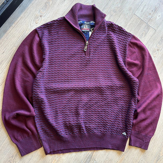 VINTAGE | Ocean Sport Merino Wool 1/4 Zip 3D Knit Sweater sz L/XL