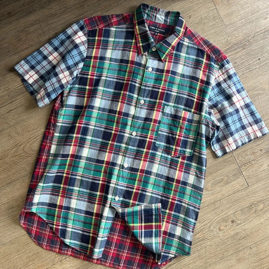 Comme Des Garcons Homme | Two Tone Plaid Short Sleeve Button Down Shirt sz S/M