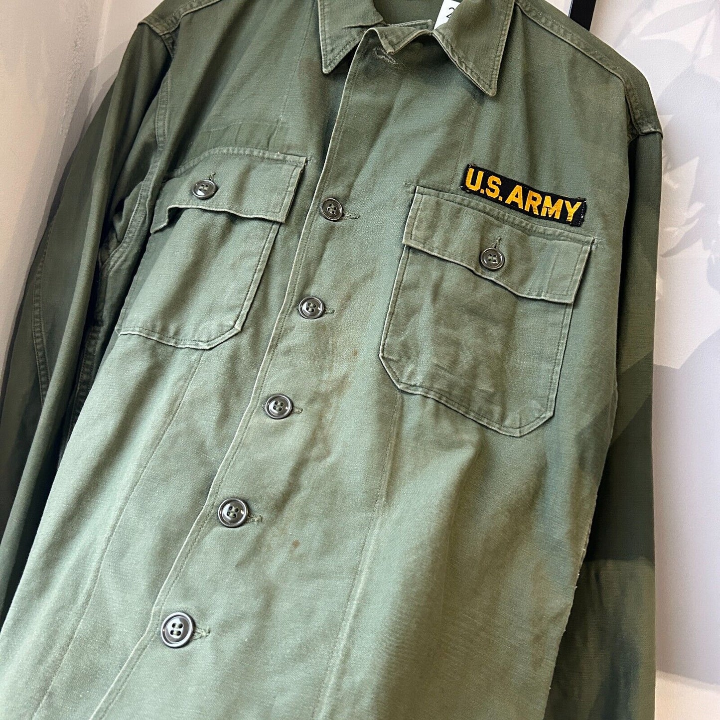 VINTAGE | U.S Army OG 107 Sateen Button Down Shirt sz M