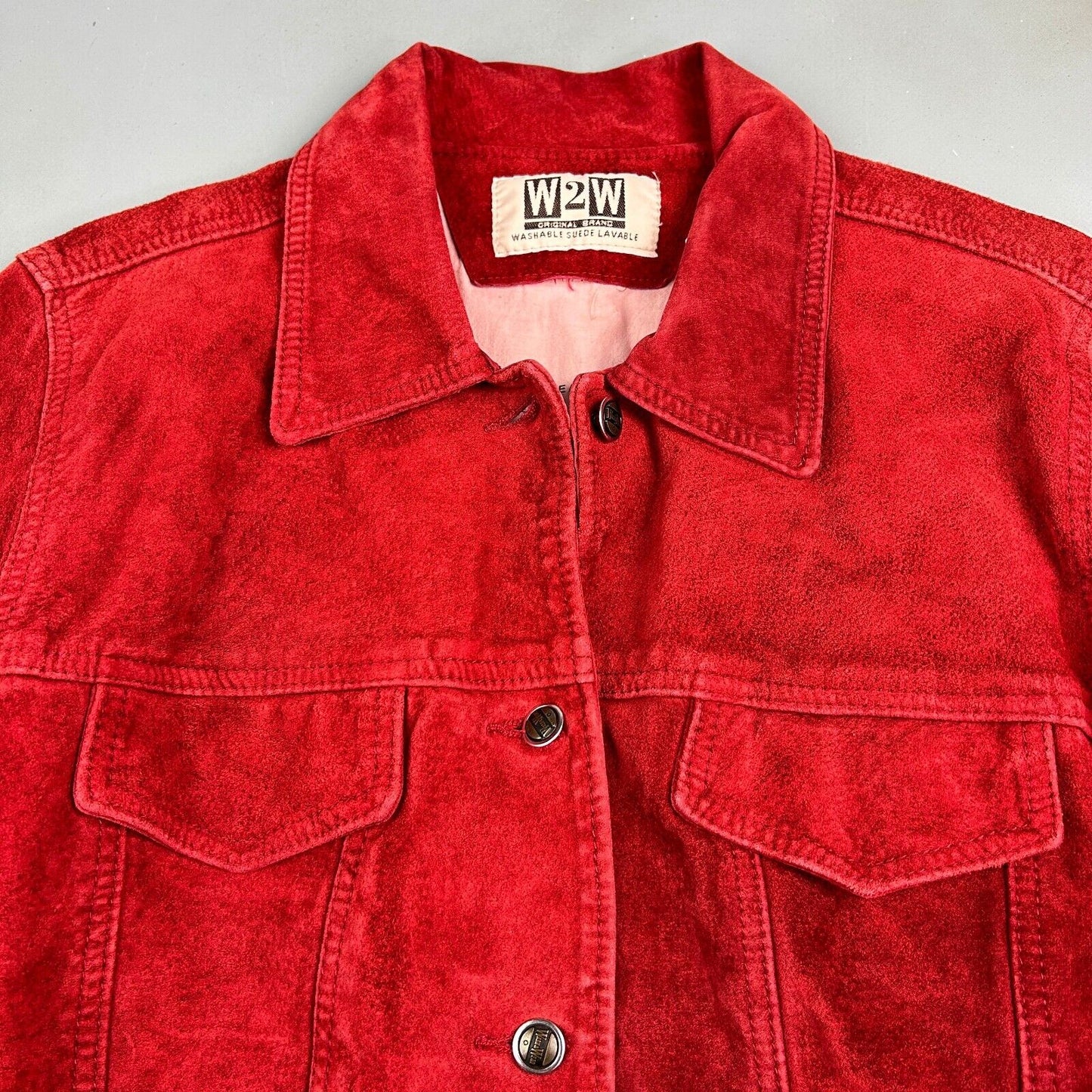 VINTAGE | W2W Over Dyed Red Suede Trucker Jacket sz S-M Adult