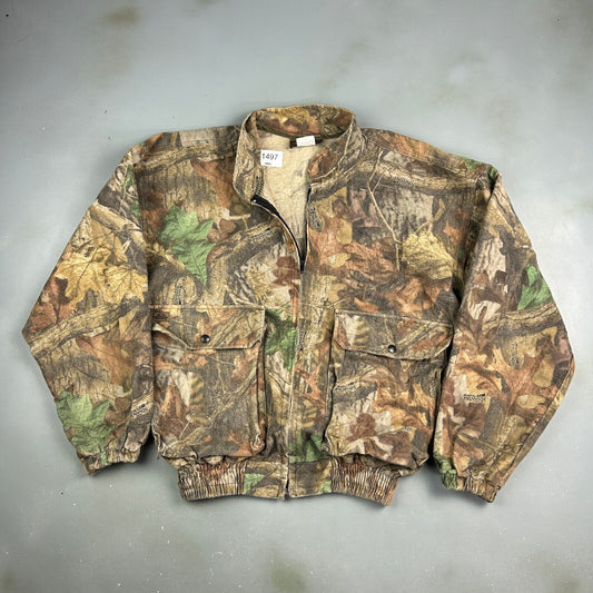 VINTAGE 90s Whitewater Outdoors Tree Camo Cotton Bomber Jacket sz XL Adult Men