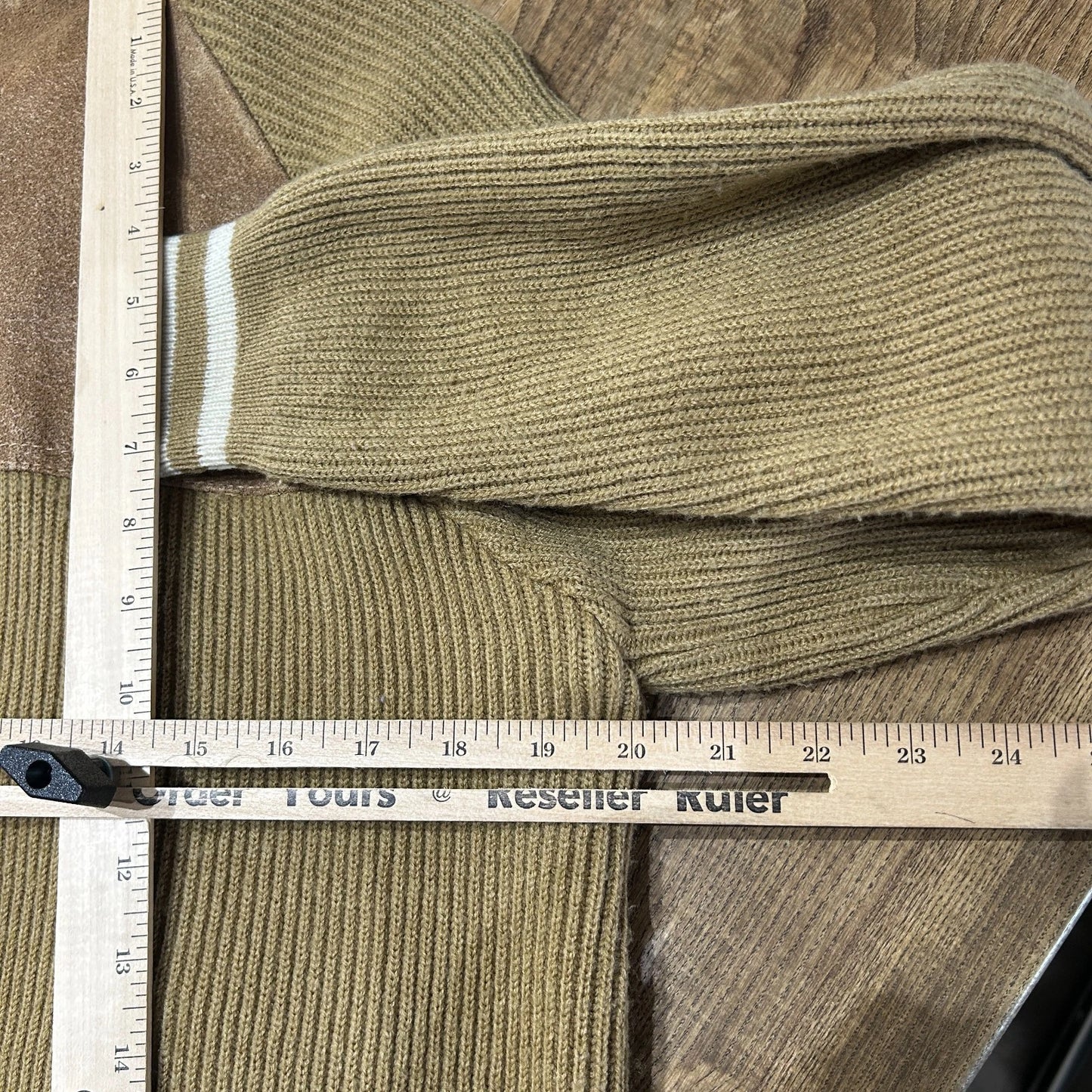 VINTAGE | 1440 Tan Suede Leather Knit Varsity Bomber Jacket sz S/M