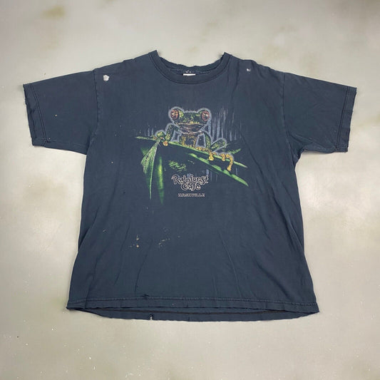 VINTAGE Rainforrest Cafe Nashville Distressed Navy T-Shirt sz Large Adult