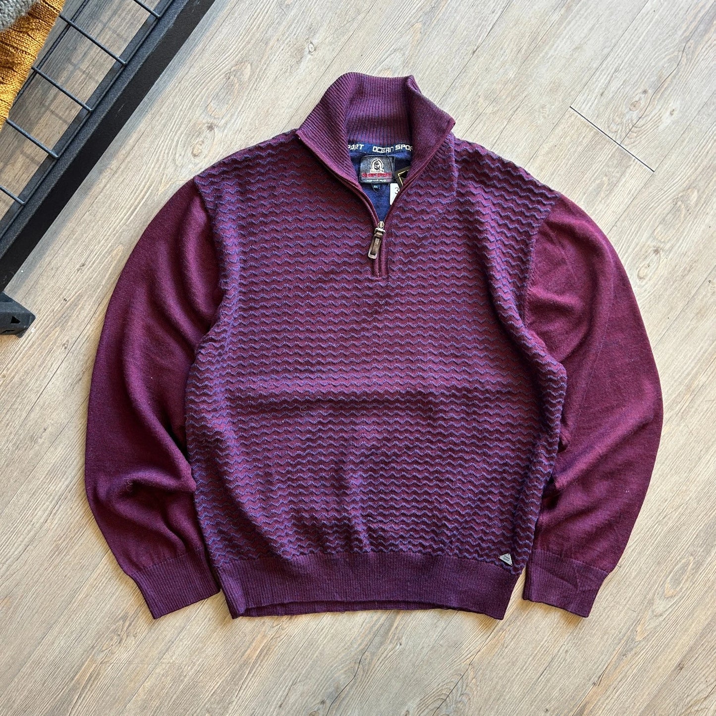 VINTAGE | Ocean Sport Merino Wool 1/4 Zip 3D Knit Sweater sz L/XL
