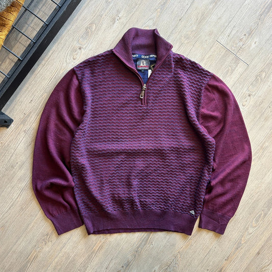 VINTAGE | Ocean Sport Merino Wool 1/4 Zip 3D Knit Sweater sz L/XL