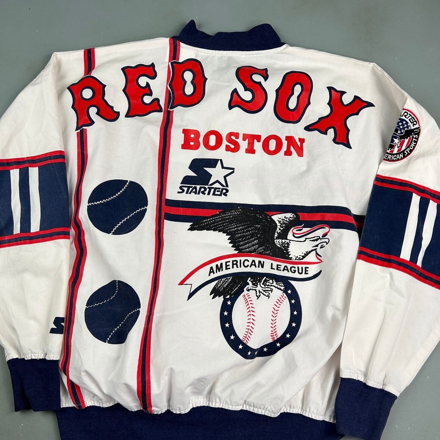 VINTAGE 90s MLB Boston Red Sox Starter Warm Up Pullover Jacket sz Large Adult