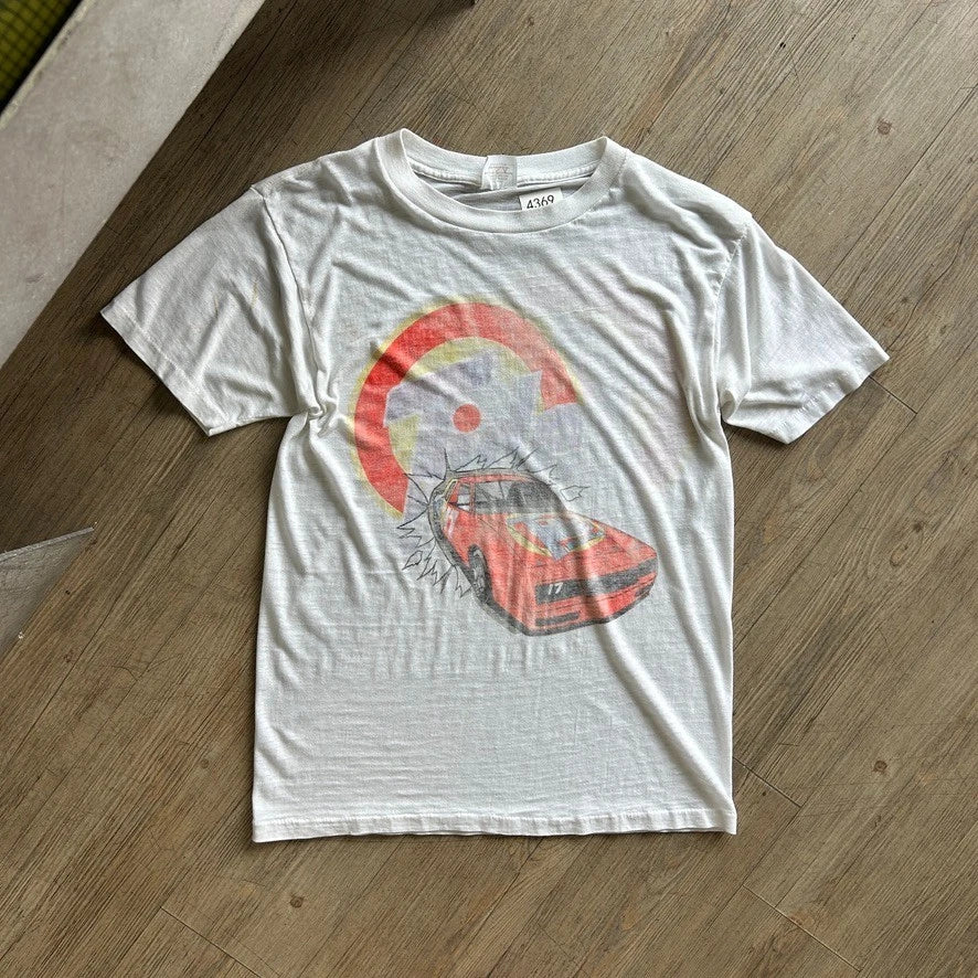VINTAGE 90s | Tide Racing Heavy Fade Paper Thin White T-Shirt sz M