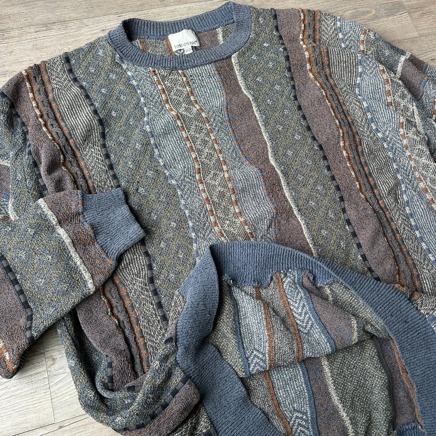 VINTAGE | 3D Textured Earthtone Coogie Style Knit Sweater sz 2XL