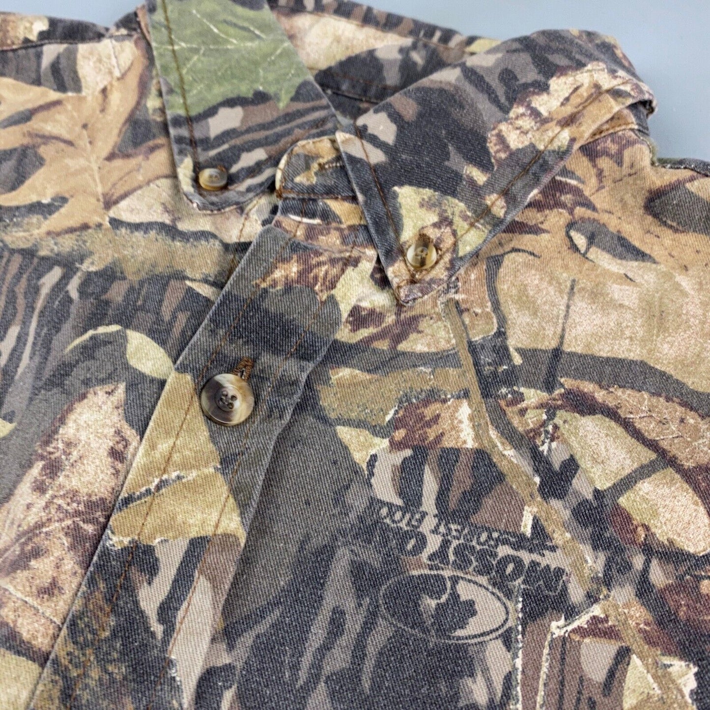 VINTAGE 90s Jerzees Mossey Oak Tree Camo Button Up Shirt sz Large Adult