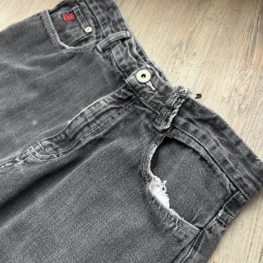 VINTAGE | Exhaust Faded Thrahed Black Baggy Denim Pants sz W34 L30