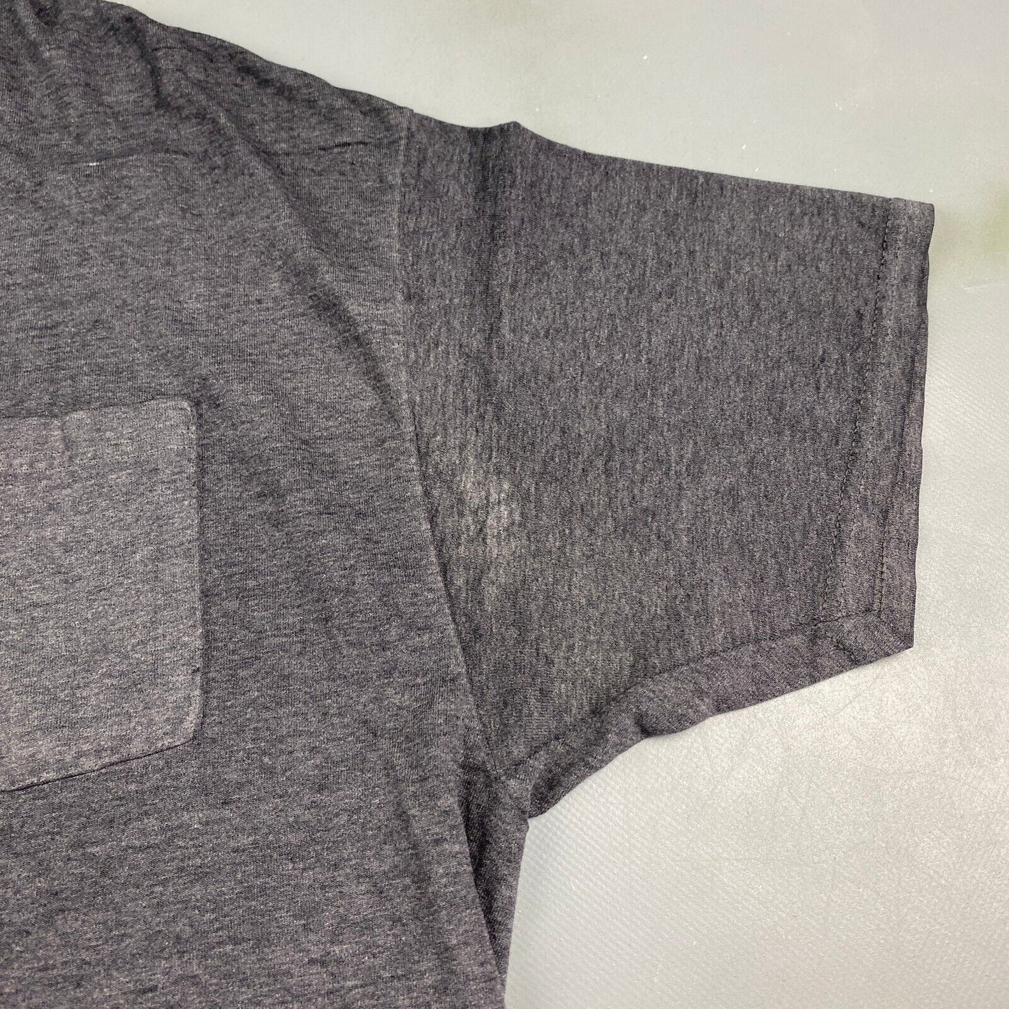 VINTAGE 90s Faded Blank Charcoal Hanes Pocket T-Shirt sz Large Adult