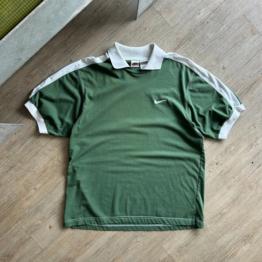 1990s | NIKE F.I.T Collared Cotton Jersey T-Shirt sz M/L