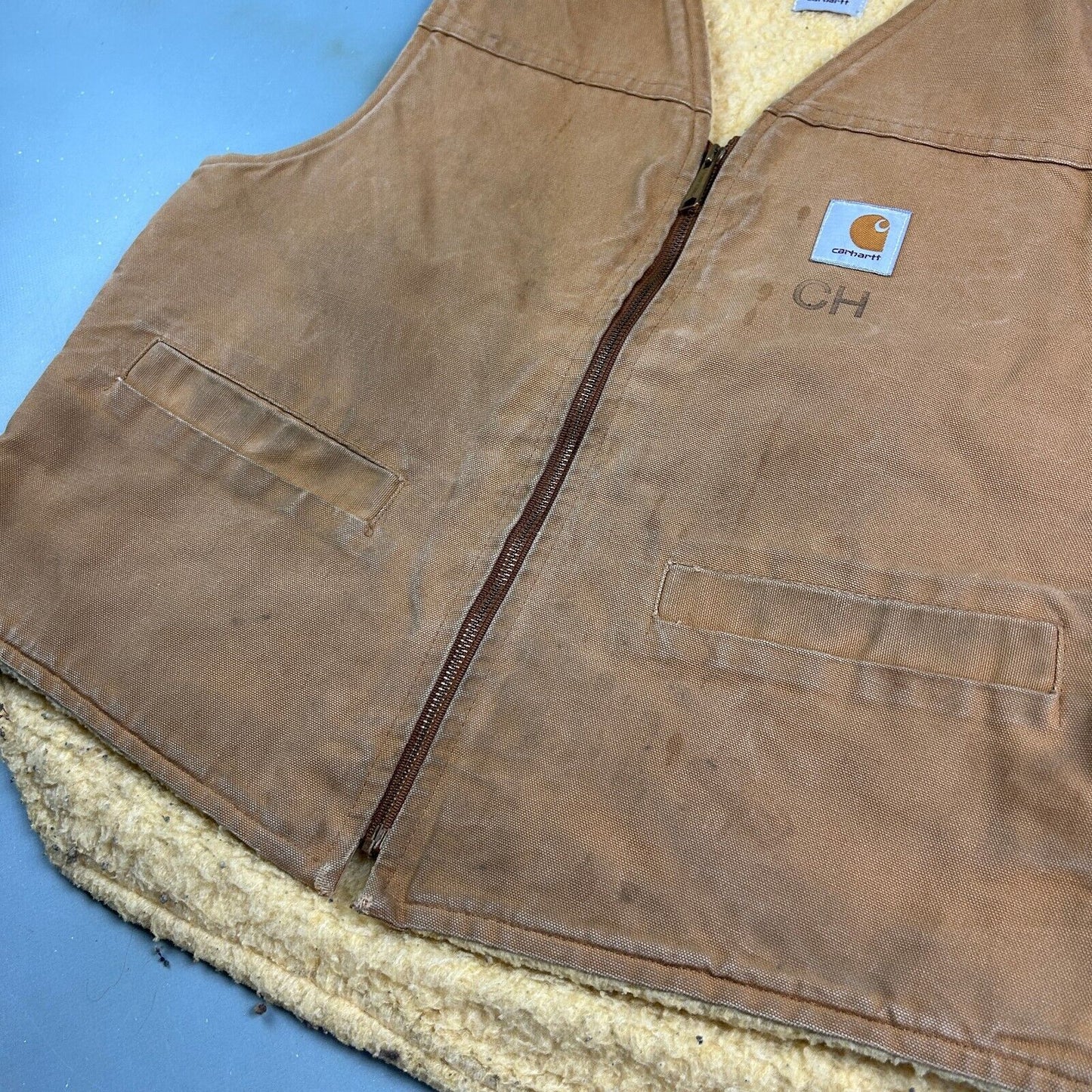 VINTAGE 90s Carhartt Sherpa Lined Vest Jacket sz Large Men Adult MadeinUSA