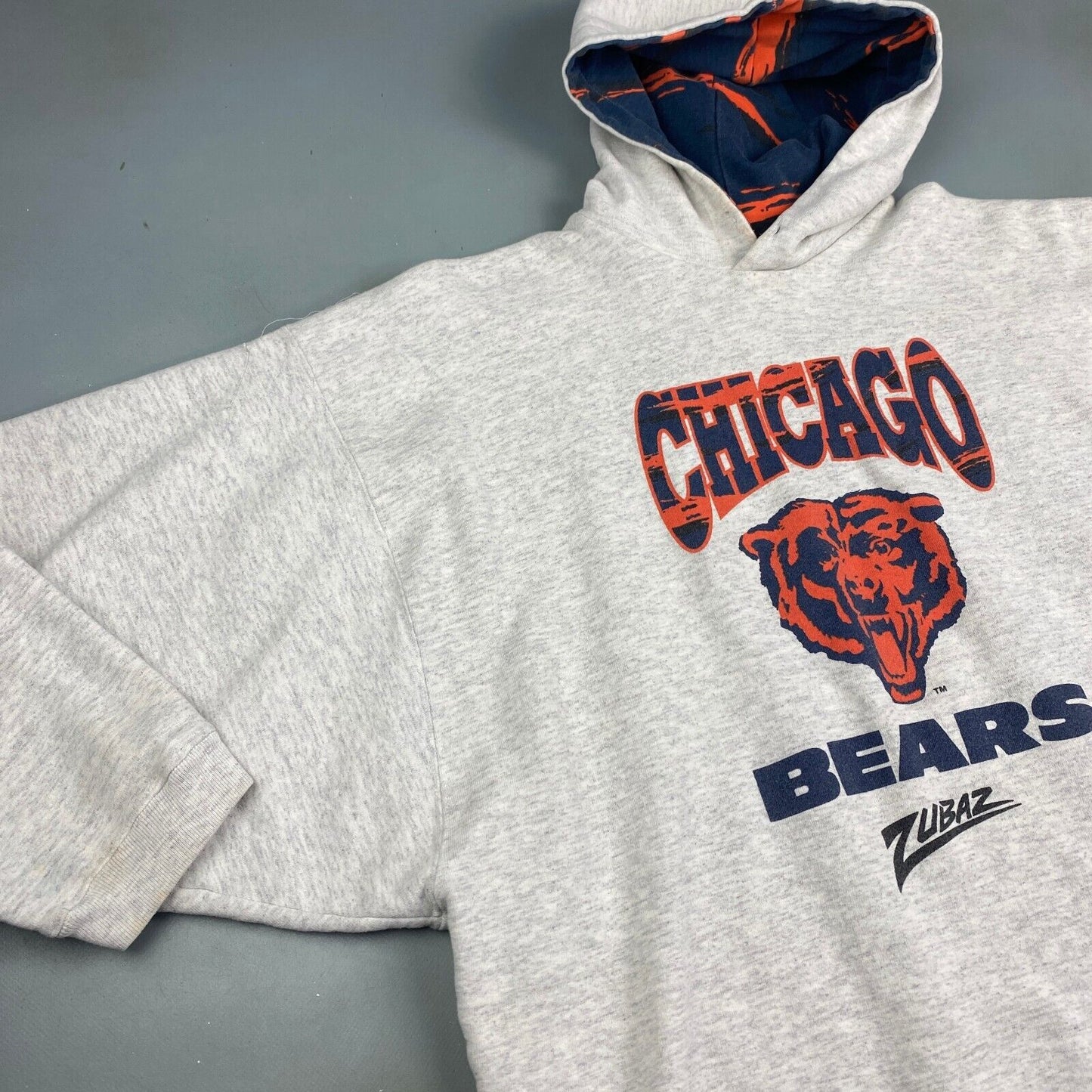 VINTAGE 90s Chicago Bears Zubaz Grey Hoodie Sweater sz XL Mens Made in USA
