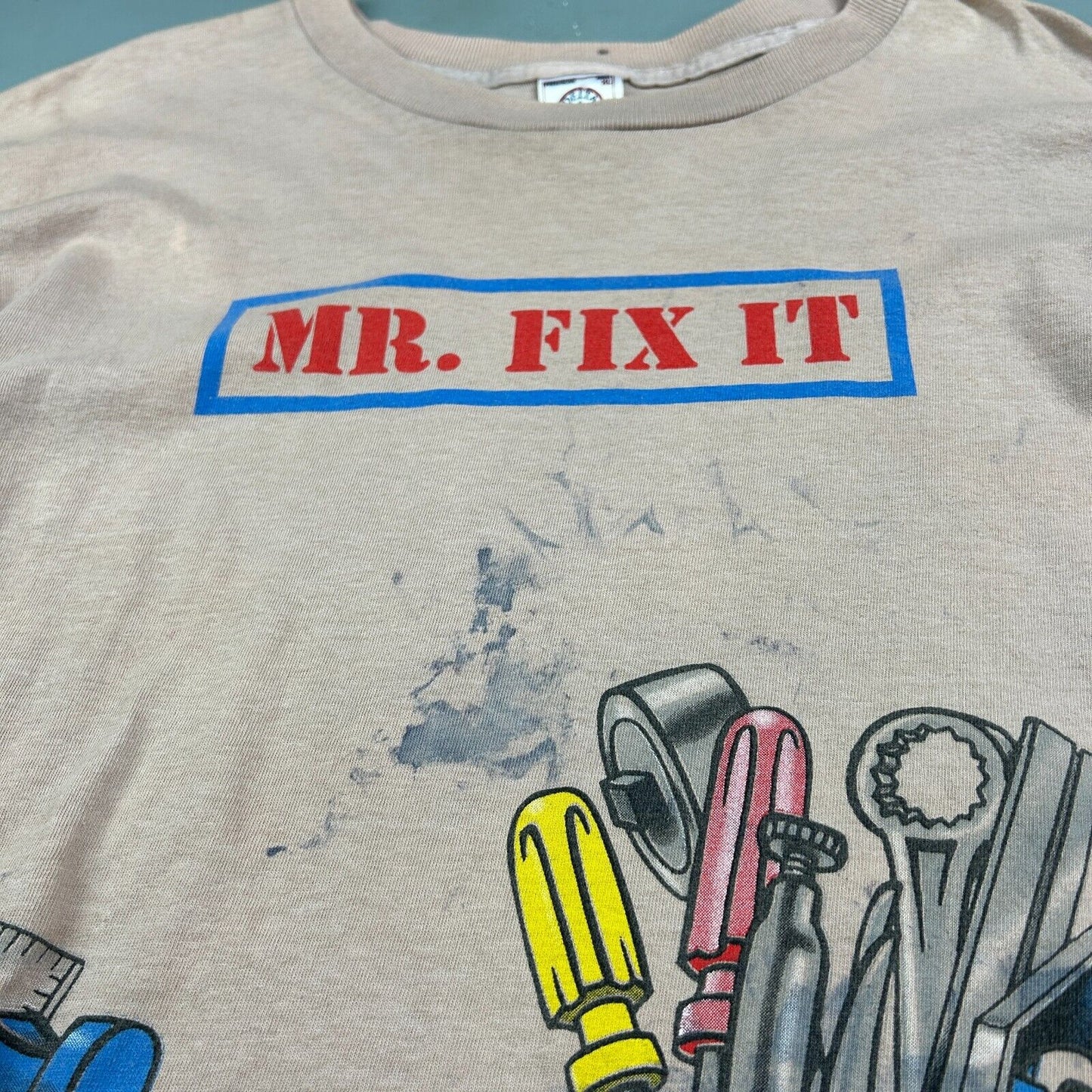 VINTAGE 1998 | Mr. Fix It Tool Bet Brown Over-dyed T-Shirt sz XL Adult