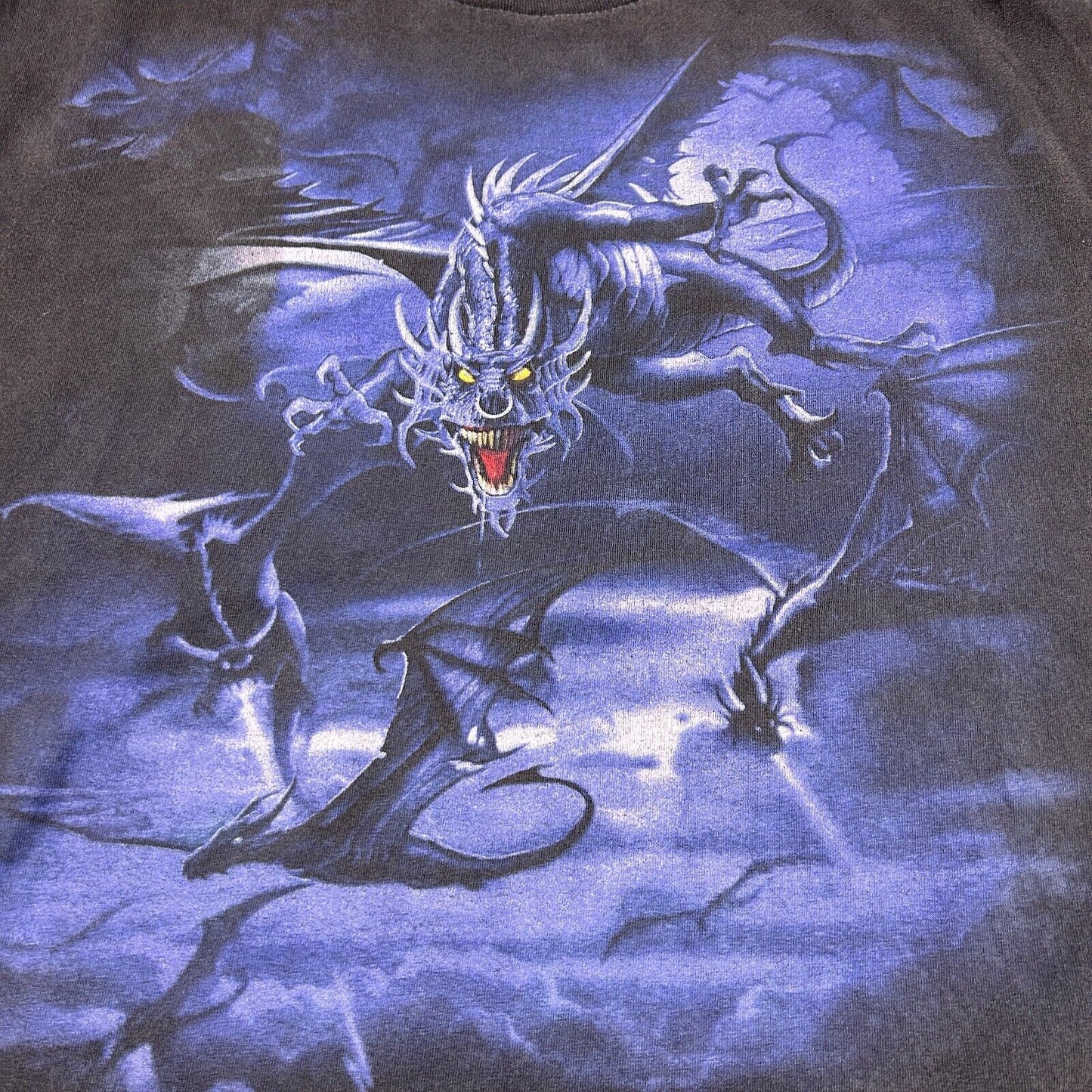 VINTAGE Y2K Purple Dragons Faded Black T-Shirt sz Large Adult