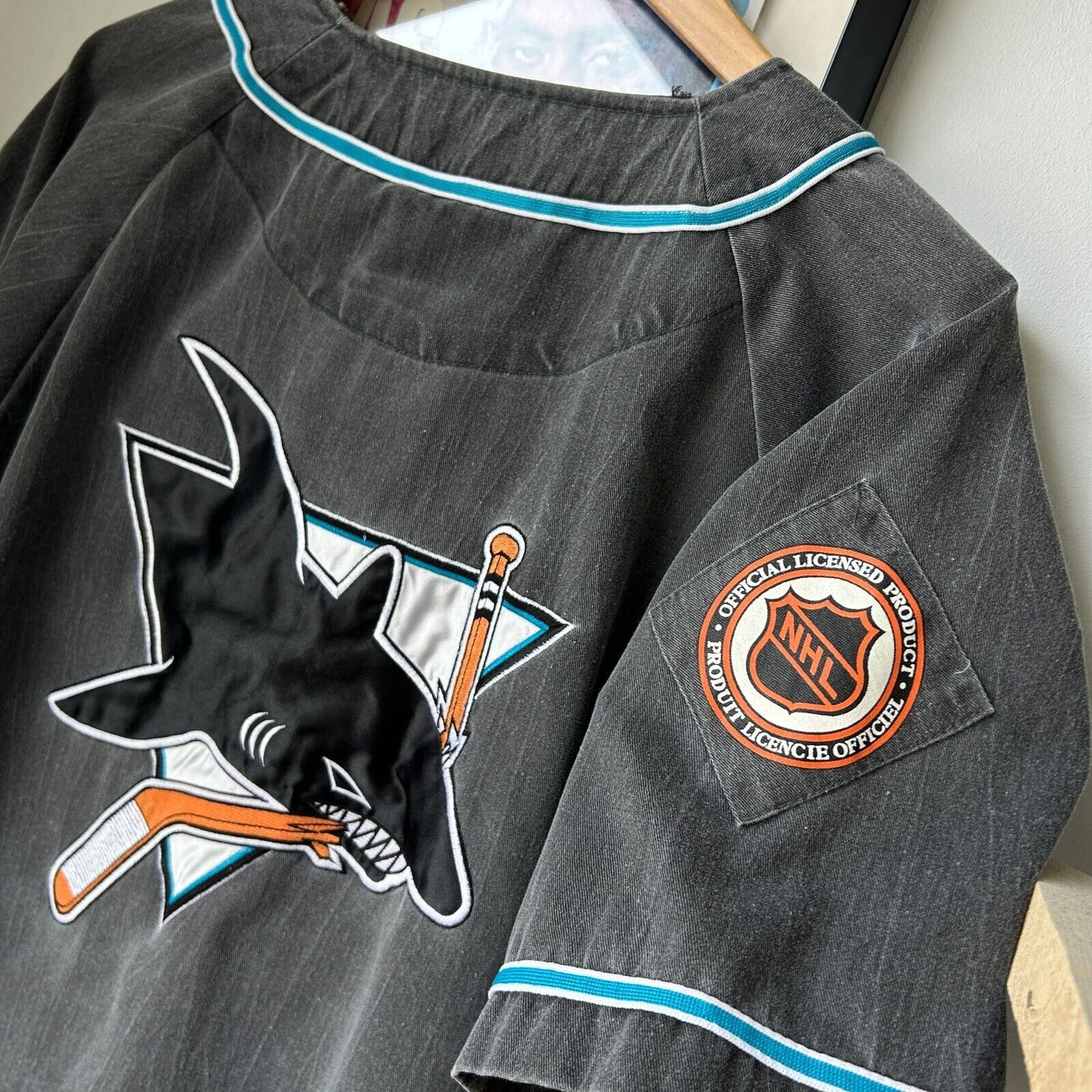 VINTAGE 90s | San Jose Sharks STARTER Baseball Jersey sz L