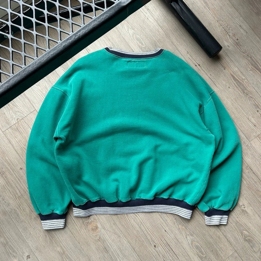 VINTAGE 90s | Russell Athletic Blank Teal Ringer Crewneck Sweater sz XL