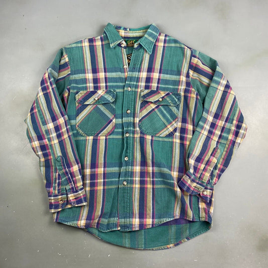 VINTAGE 90s GFC Faded Plaid Flannel Button Up Shirt sz Medium Adult
