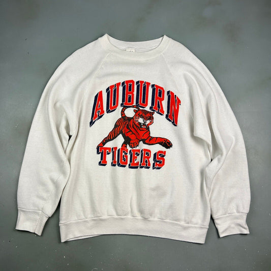 VINTAGE 80s-90s | Auburn Tigers University White Crewneck Sweater sz M-L Adult