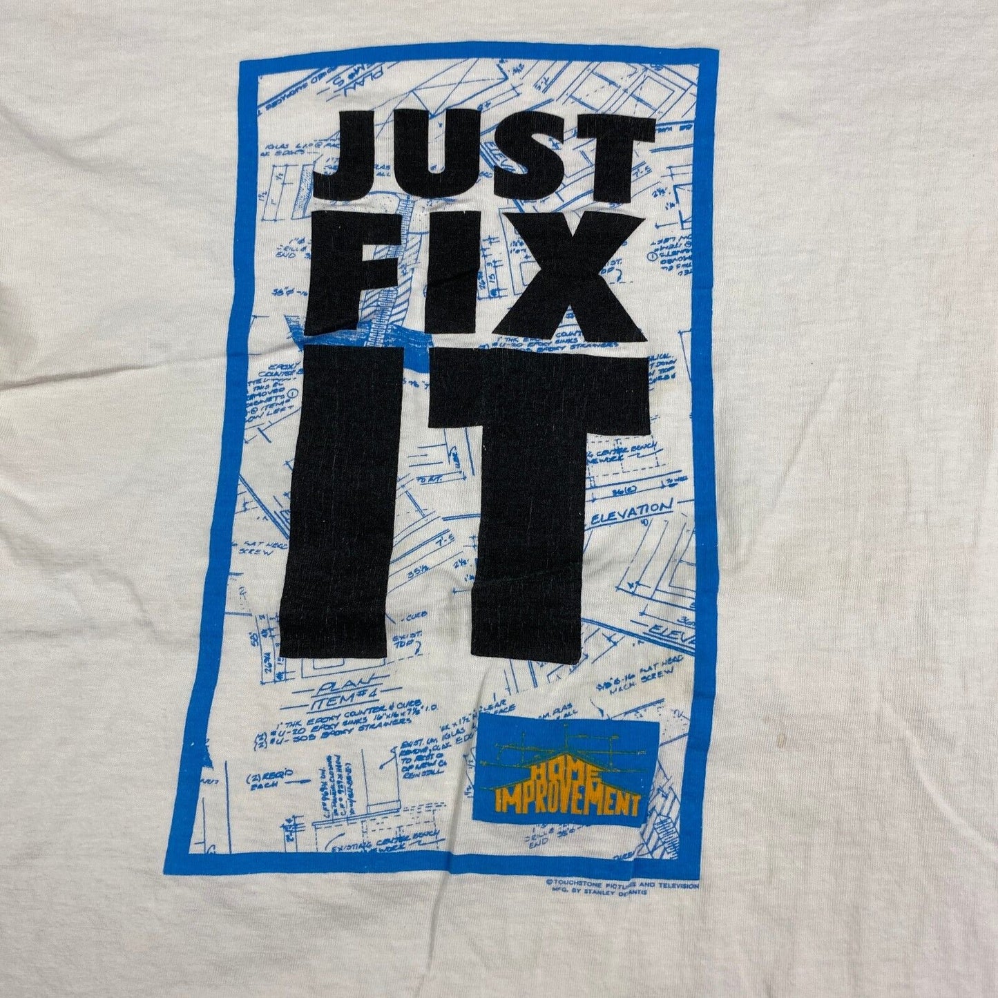 VINTAGE 90s Just Fix It Home Improvement White T-Shirt sz Large Men Adult