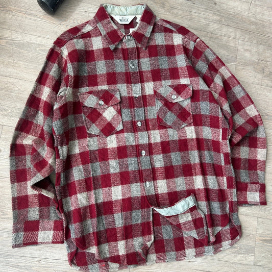 VINTAGE | Woolrich Check Plaid Wool Nylon Flannel Button Down Shirt sz L/XL