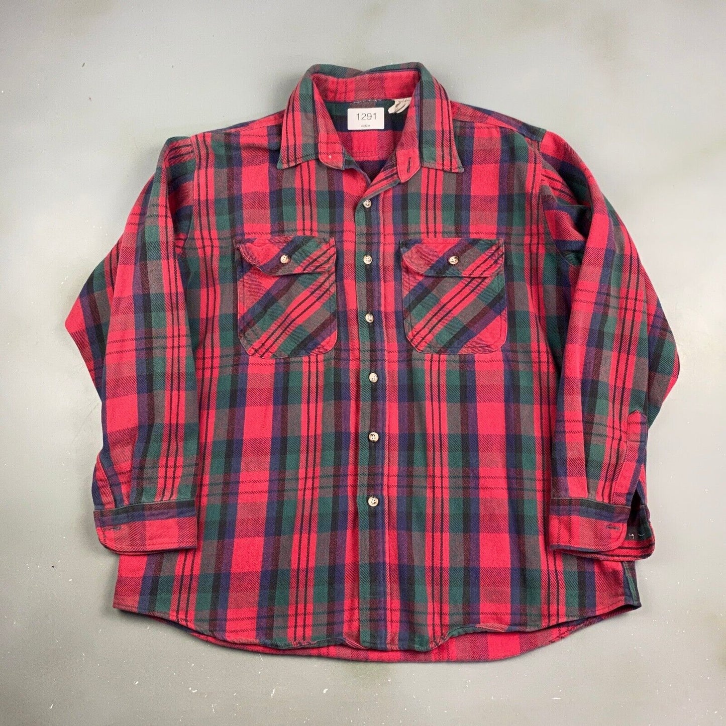 VINTAGE 90s Faded Plaid Flannel Button Up Shirt sz XL Adult