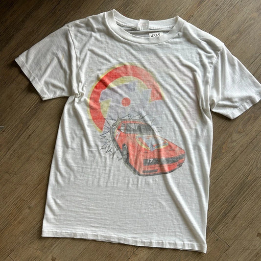 VINTAGE 90s | Tide Racing Heavy Fade Paper Thin White T-Shirt sz M