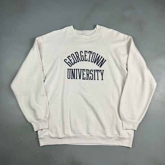 VINTAGE 80s Georgetown University White Crewneck Sweater sz Large Adult