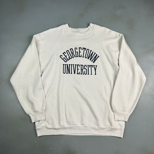 VINTAGE 80s Georgetown University White Crewneck Sweater sz Large Adult