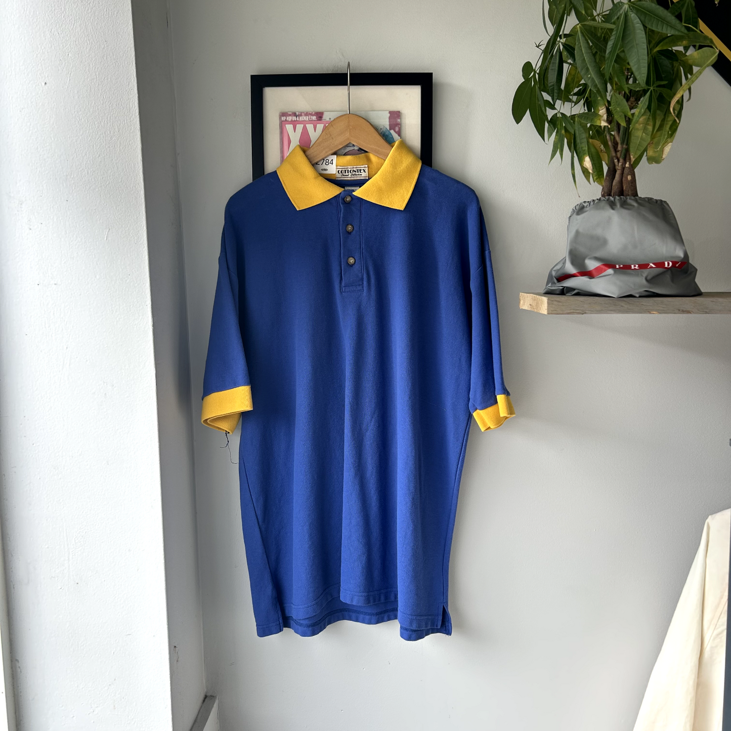 VINTAGE 1990s Cottontex Blaknk Blue & Yellow Polo Shirt sz XXL Adult