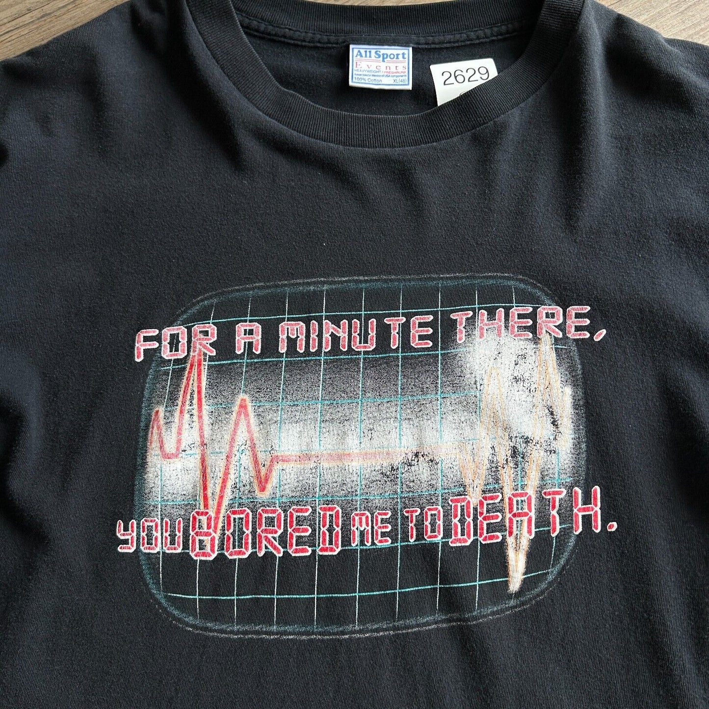 VINTAGE 90s | You Bored Me To Death Heart Rate T-Shirt sz XL