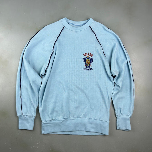 VINTAGE 70s | Toledo Espana Baby Blue Raglan Cut Crewneck Sweater sz S Adult