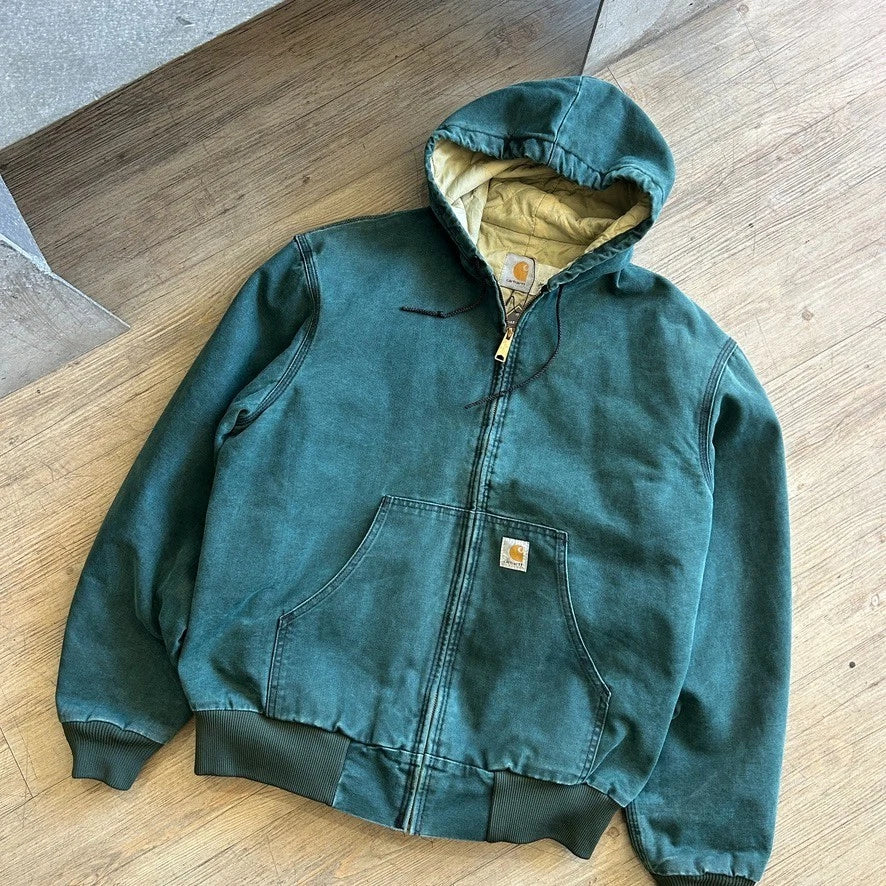 CARHARTT | 1990s Vintage Faded Green Hooded Arctic Active Jacket sz L