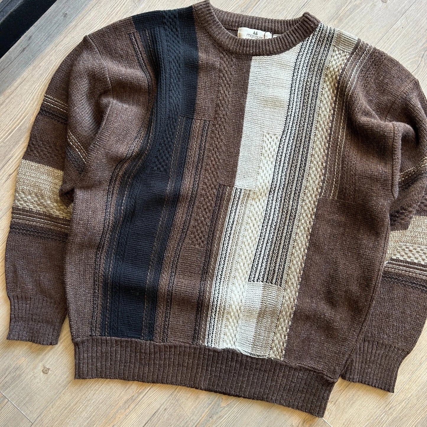 VINTAGE 90s | Marquis Vertical Striped Earthtone Knit Sweater sz L