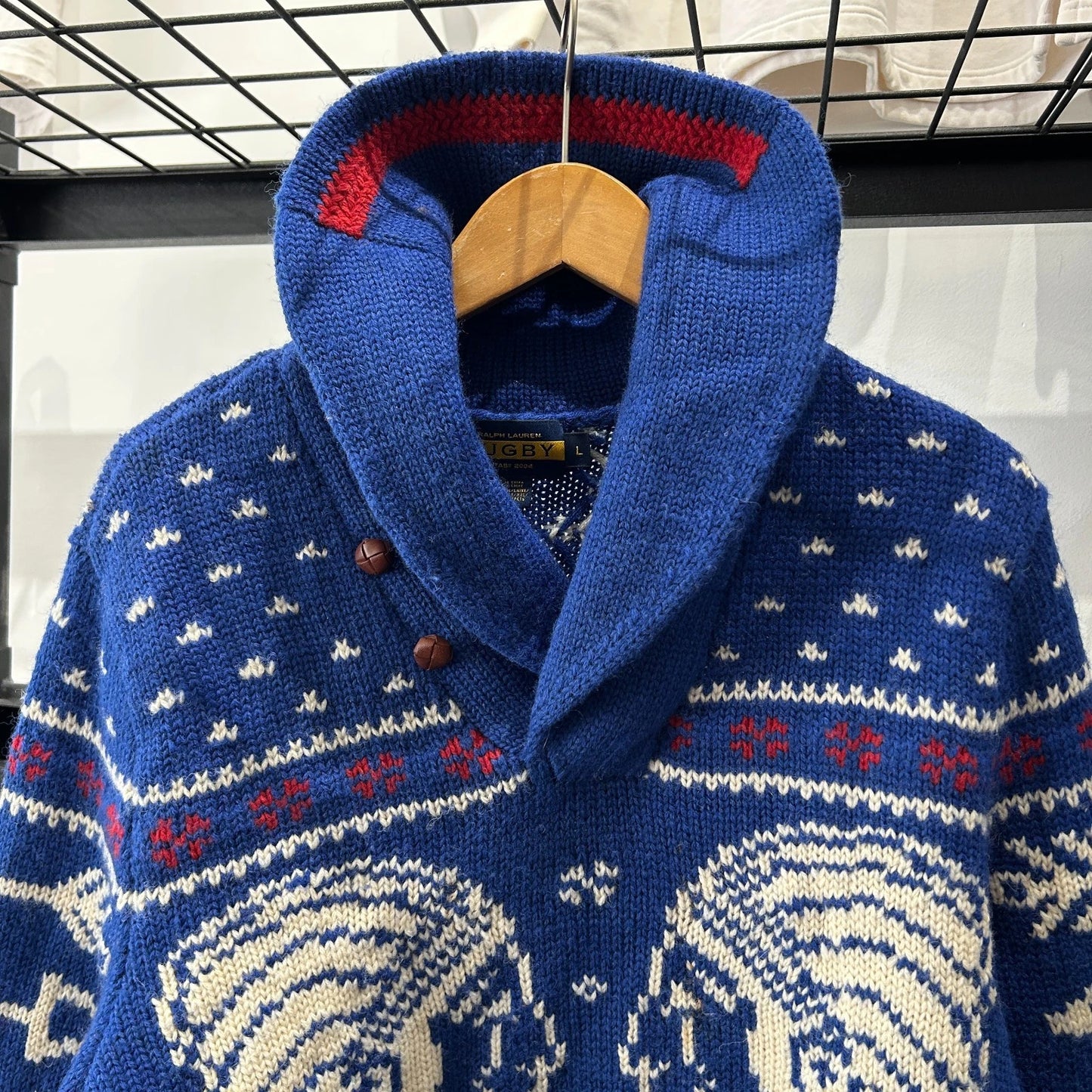 VINTAGE | Ralph Lauren RUGBY Indian Head Shawl Knit Sweater sz L