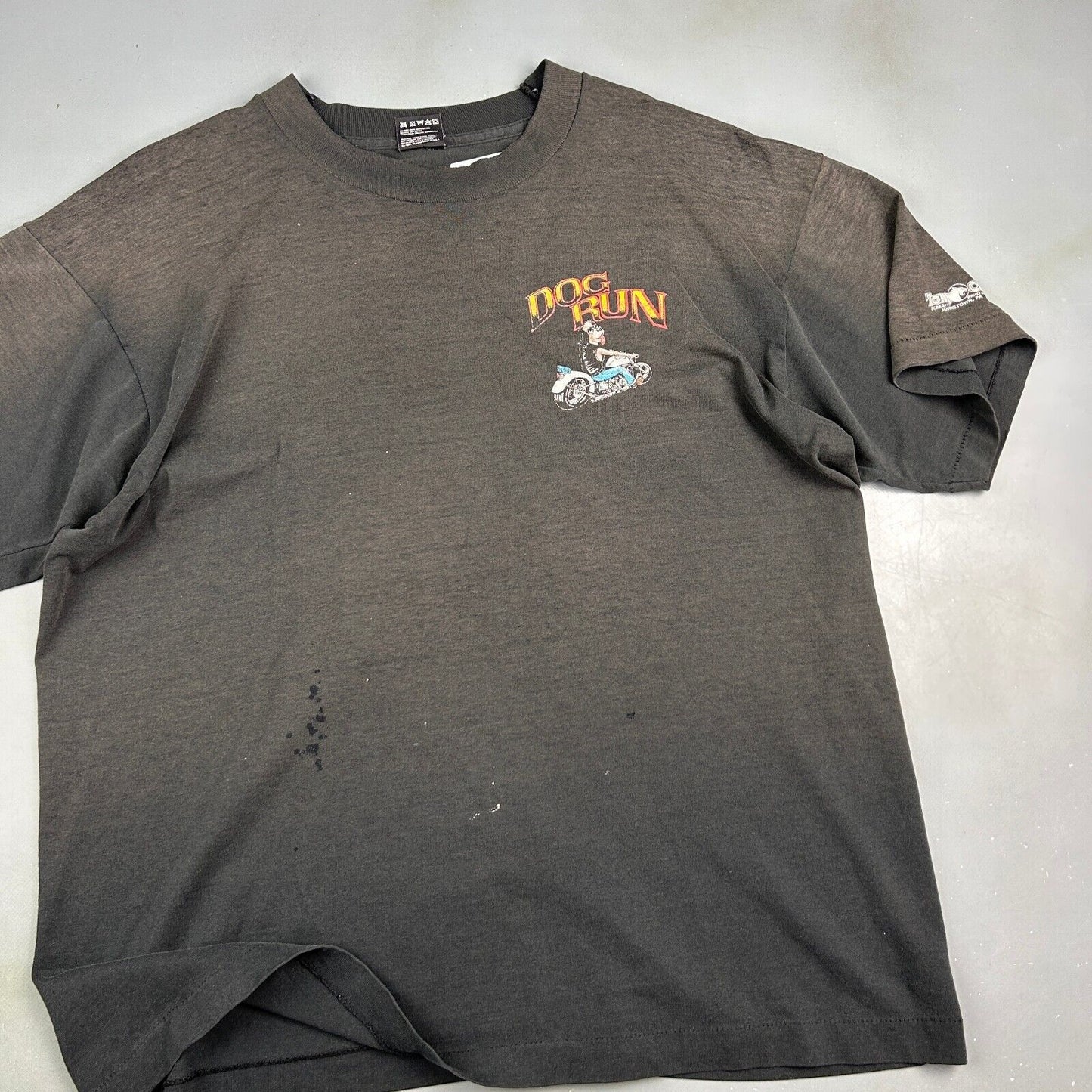 VINTAGE 90s | DOG RUN Motorcycle Biker Sun Faded T-Shirt sz XL Adult